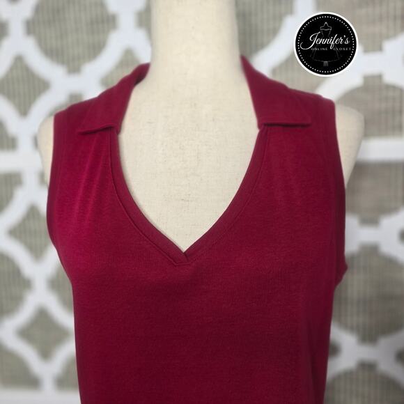 St. John's Bay Red Collared V-Neck Sleeveless Knit Top Size Large - Picture 3 of 9